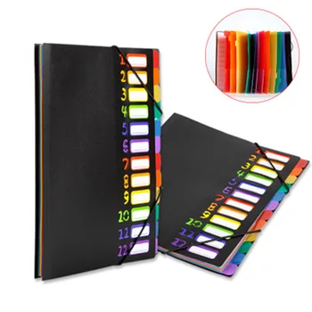 

Hot Sale A4 12 Pages File Folders Rainbow Document Holder Organizer with Slash Pockets PP Material