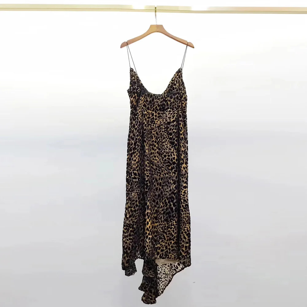 

LouLan Queen Top Quality Leopard Strap Wrap Dresses Women 2020 Runway/Spring/ Summer/Beach/Party/Ruffles Sleeveless/Sexy Dress