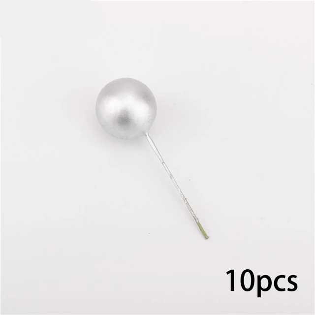 10pcs Ball Cake Toppers Birthday Party Cupcake Topper Christmas Tree Decor Ornament Baby Shower Party Supplies Cake Decoration Silver