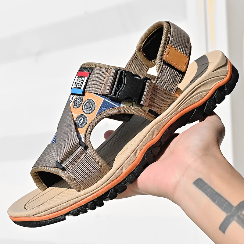 

Summer New 2022 Casual Men Sandals Soft Comfortable Leather Men's Slippers Webbing Stitching Outdoor Beach Sandalias Big Size 47