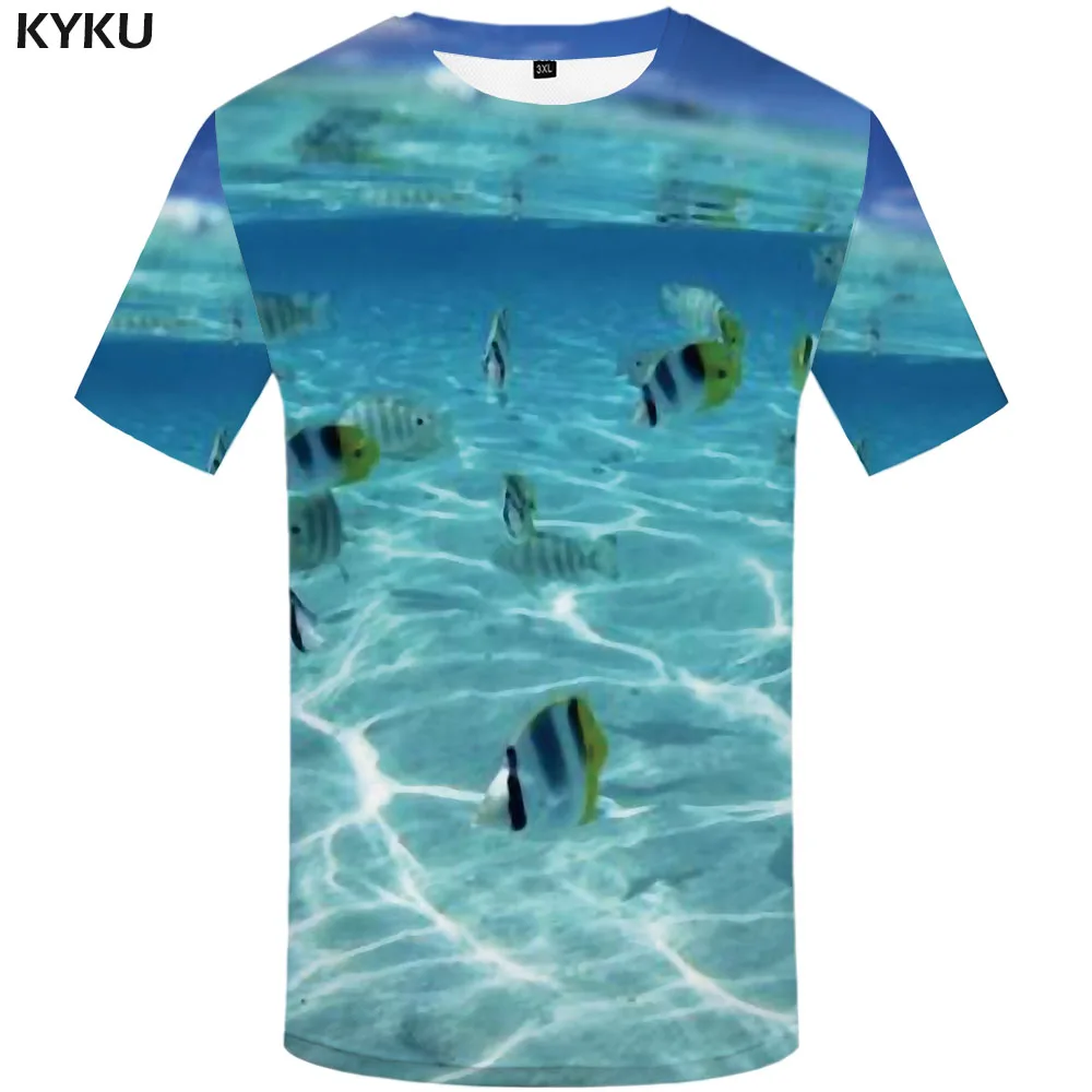 

KYKU Brand Fish T shirt Men Animal Shirt Print Tropical Anime Clothes Ocean Tshirt Printed Harajuku T-shirts 3d Short Sleeve