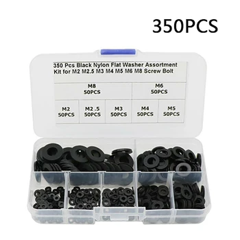 

350 Pcs M2 M2.5 M3 M4 M5 M6 M8 Black Plastic Nylon Washer Plated Flat Spacer Flat Washer With Boxed