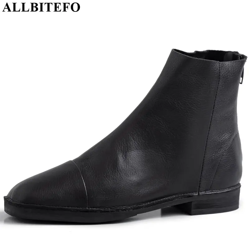 

ALLBITEFO Square toe women boots High quality genuine leather comfortable ankle boots Autumn Winter simple style fashion boots