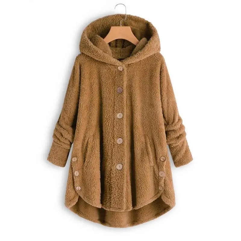 Женское однотонное пальто из мягкого флиса на зиму и осень, теплая куртка, пальто с капюшоном, женская модная повседневная верхняя одежда, пальто, женская верхняя одежда