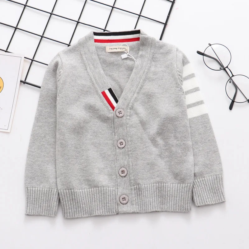 Детский свитер с v-образным вырезом для мальчиков, осенний кардиган, одежда, детские свитера, модный вязаный свитер для маленьких мальчиков