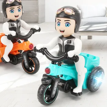 

Kids Electric Tricycle Car Mini Music Light Three-wheeled Motorcycle Automatic Rotate Roll Tricycle Stunt Cars Vehicle Toys