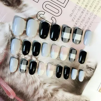 

24 pcs Bright Finished False Nails Long Round Design Full Cover Artificial Nails Beauty For Gilrs Women Back Adhesived