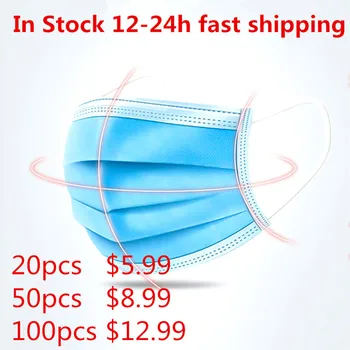

In Stock!! 50 Pcs Disposable Mask 3-Layer Non-wove Mask Mouth Face Mask Filter Safe Breathable Protective Masks 12-24h Fast Ship