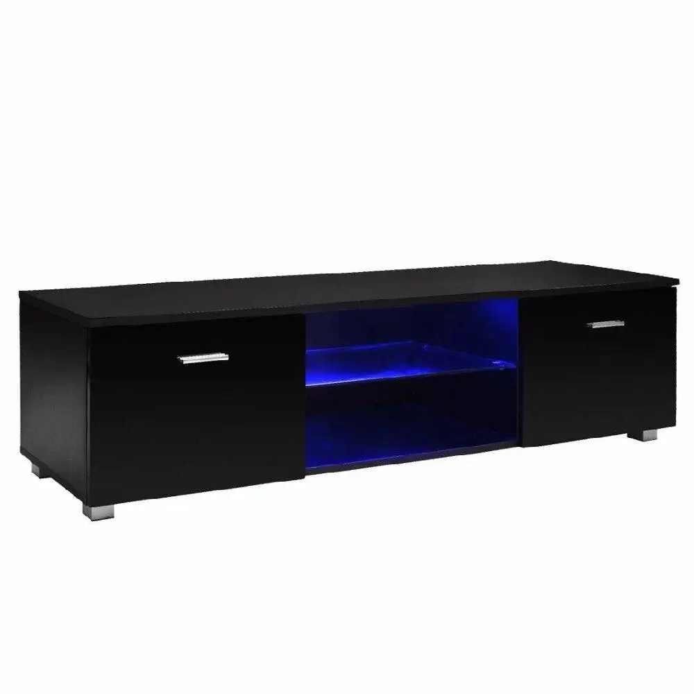 

High Gloss Black 63'' TV Stand Unit Cabinet with LED Light 2 Drawers Console US