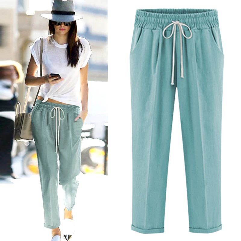 2020 Summer Cotton and Linen Pants Women Plus Size Loose Thin Ankle Length Harem Pants Trousers Women 5XL 6XL