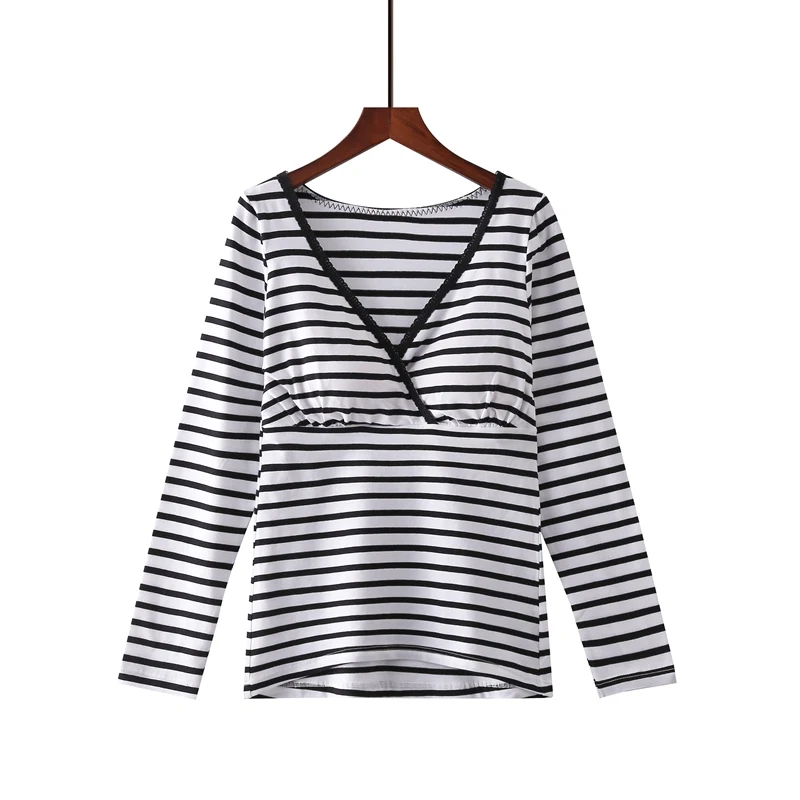 style 1 Топ для кормящих мам, хлопковый жилет для грудного вскармливания, мягкие полосатые топы для беременных, футболка с длинными рукавами для беременных - Цвет: style 1