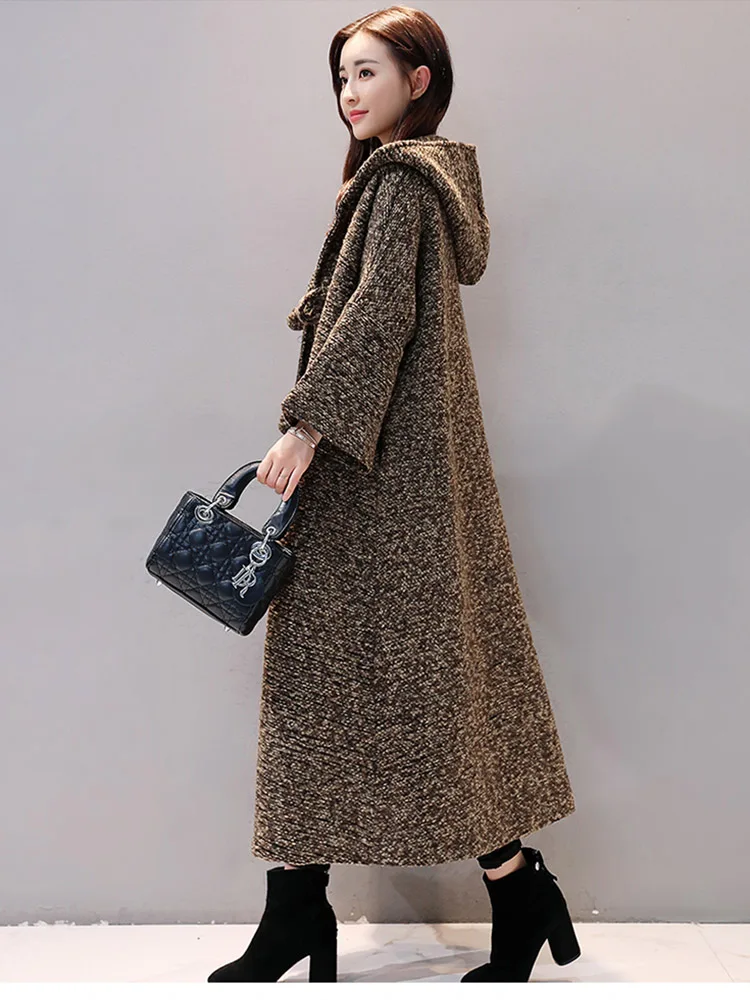 Женское зимнее теплое пальто, женское ветрозащитное Трендовое пальто, однотонное женское длинное пальто большого размера в европейском стиле с капюшоном, элегантное женское пальто