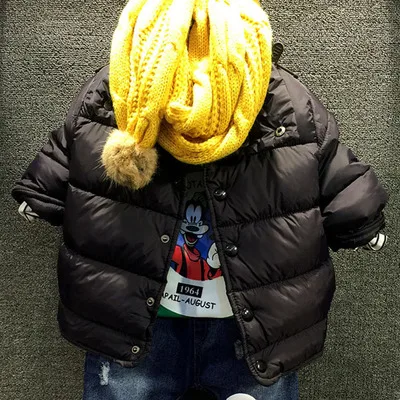 Детская зимняя одежда в Корейском стиле; пуховое пальто для маленьких мальчиков; теплая хлопковая куртка-пуховик для детей; бархатные куртки-парки для малышей