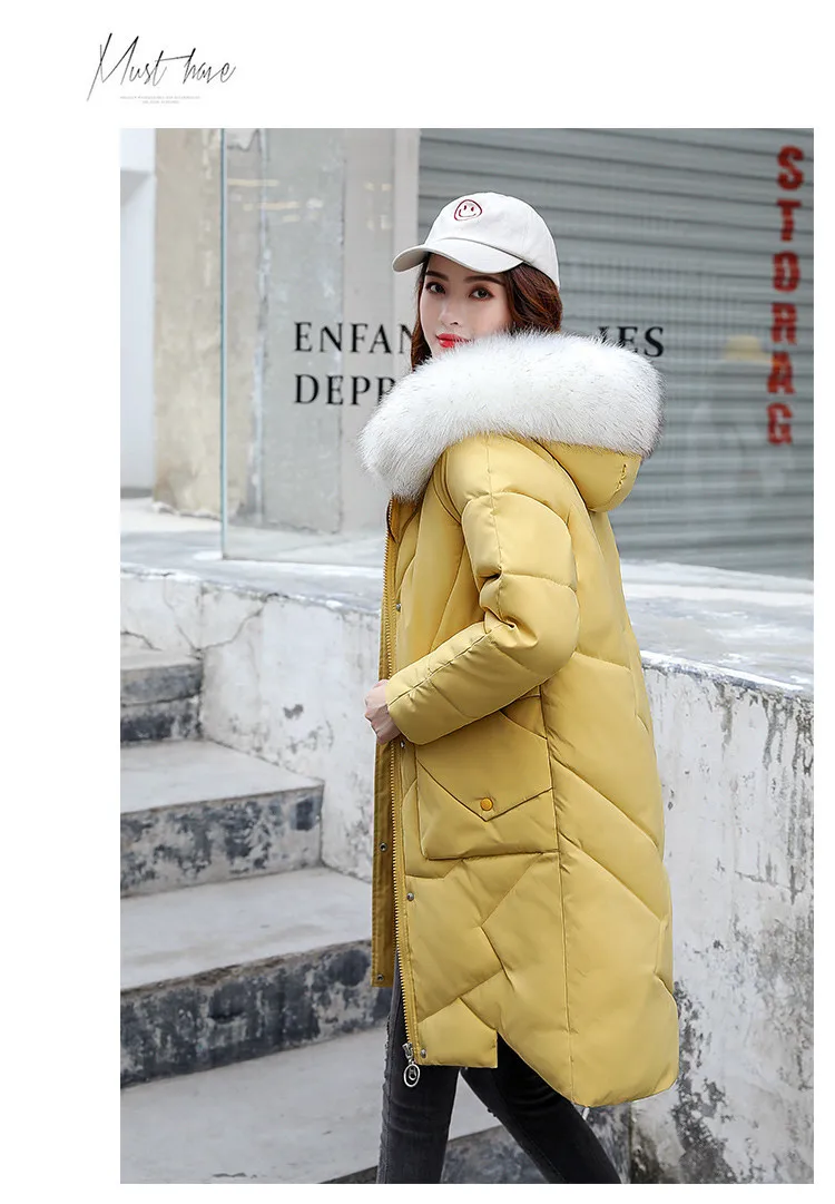China Gedi Love down Feather Cotton-padded Jacket Women's Mid-length Thickening Large Fur Collar Women's Slim Fit New Style