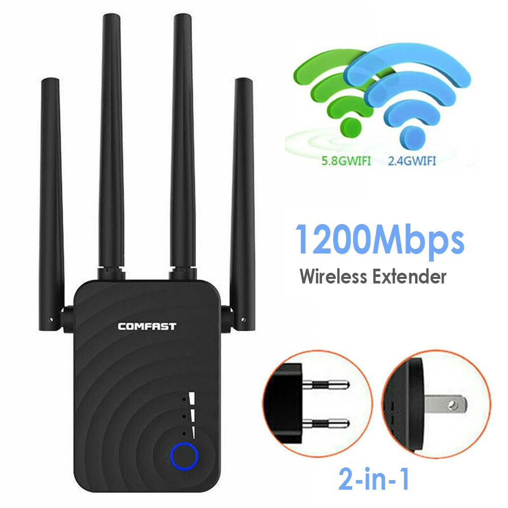 

Comfast 1200Mbps Wireless Wifi extender Wifi Repeater/Router Dual Band 2.4&5.8Ghz 4 Wi fi Antenna long Range Signal Amplifier