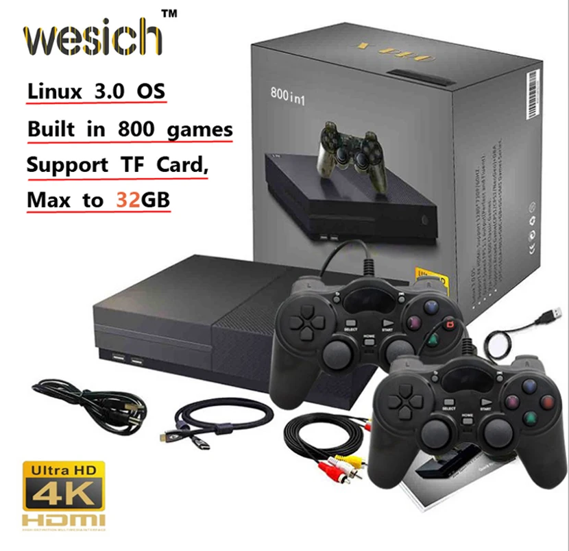 WESICH 64-битная Ретро игровая консоль с поддержкой 4K выход для HDMI ТВ встроенные 800