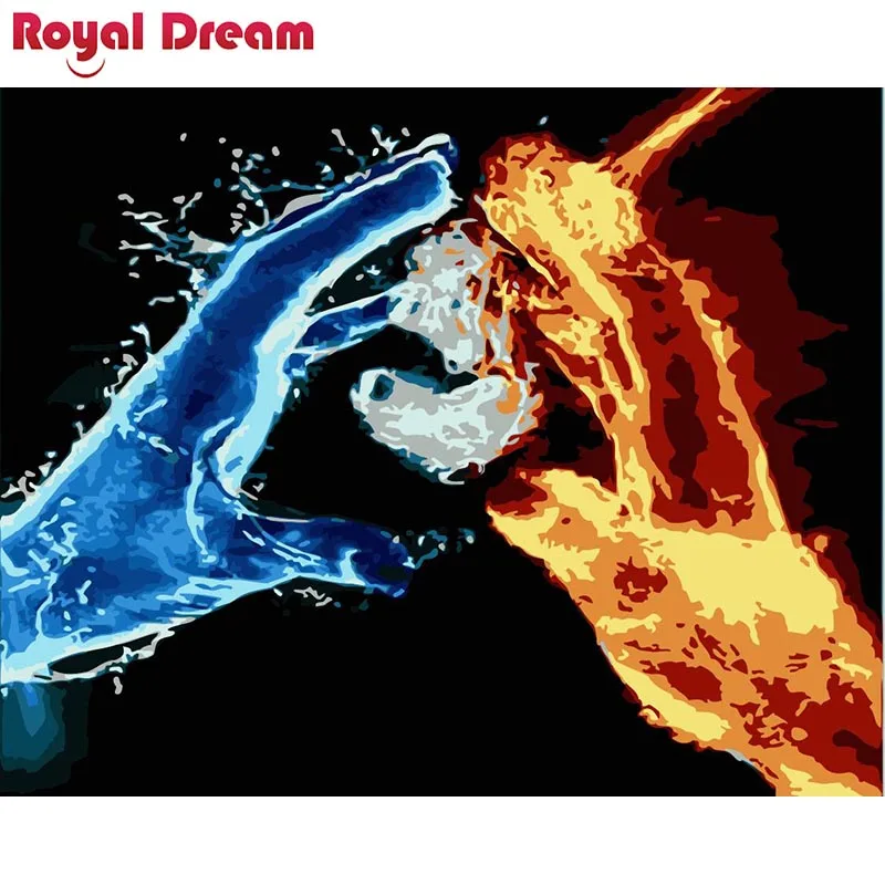 Fire and water in hand DIY Oil Painting By Numbers Wall Art Acrylic Canvas Paintings Home Decor For Living Room | Дом и сад
