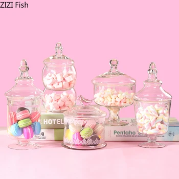 

Glass Candy Jar Transparent with Lid Whole Grains Storage Tank European Style Home Candy Miscellaneous Grains Storage Tank