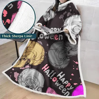 

Skeleton Blanket With Sleeves Skull And Flowers Printed Blanket For Adults Microfiber Sherpa Fleece Sofa Blanket Outdoor Plush