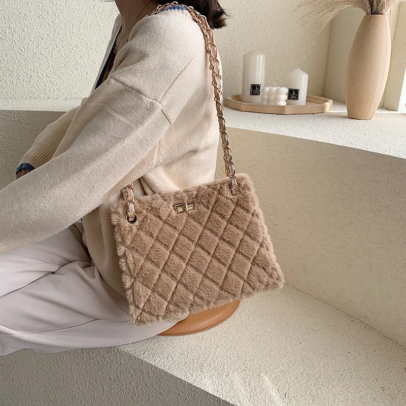 

INS Autumn And Winter Plush Rhombus Square Sling Bag WOMEN'S Fashion Handbag CHIC Chain Bag Women's 2019 New Style Shoulder WOME