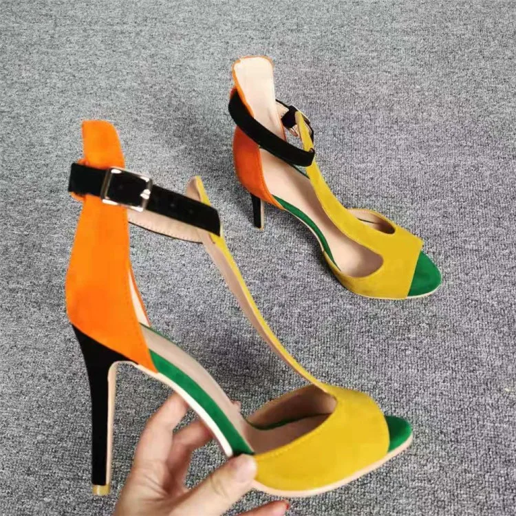 Olomm/новые женские сандалии-гладиаторы босоножки на высоком каблуке-шпильке с Т-образным ремешком пикантная желтая обувь для вечеринок с открытым носком женская обувь американского размера плюс 5-15 - Цвет: D1951 Yellow