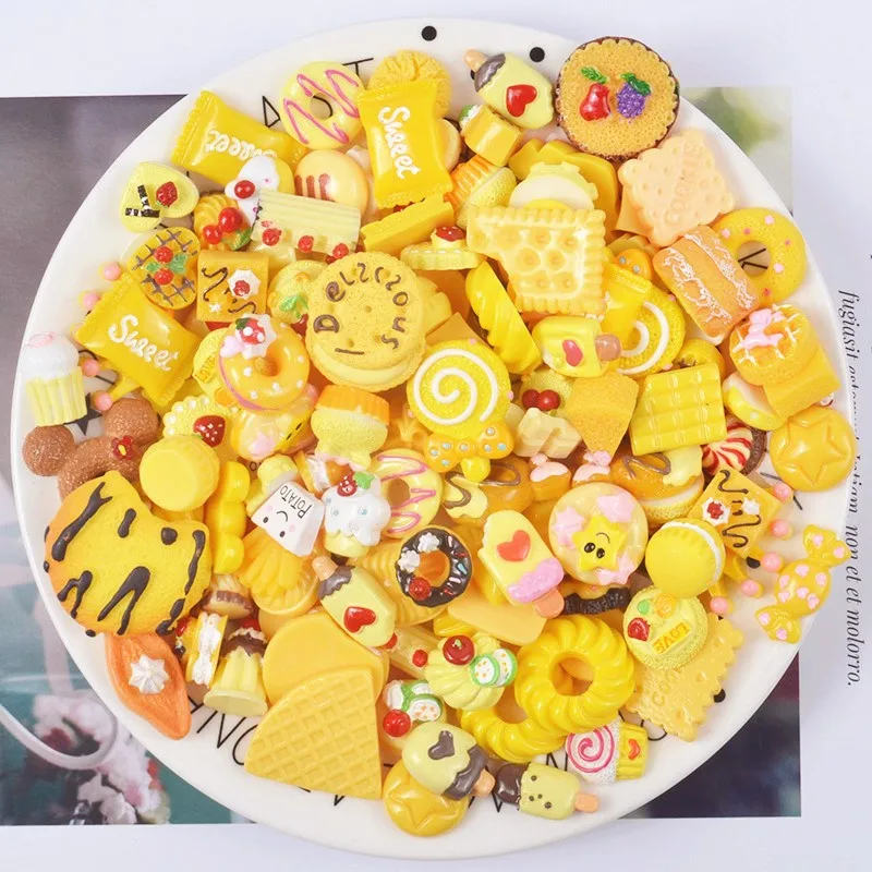 10 шт DIY Slime Амулеты с конфетами сахарный шоколадный торт смолы плоские с оборота бусины для слаймов для украшения скрапбукинга ремесла игрушки для детей - Цвет: Yellow 10 Pieces