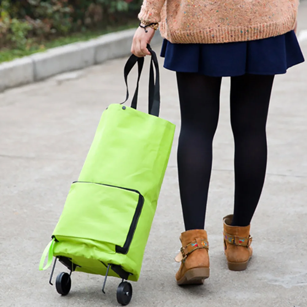Supermarket Home Portable Oxford Cloth With Wheels Tug Bag Large Capacity Reusable Shopping Cart Multifunction Package Foldable