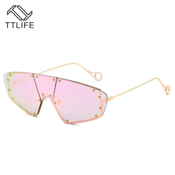

TTLIFE Vintage Sunglasses Women Cat Eye Rimless Sun Glasses Men Luxury Brand Designer Sunglasses Rivet One Piece Eyewear