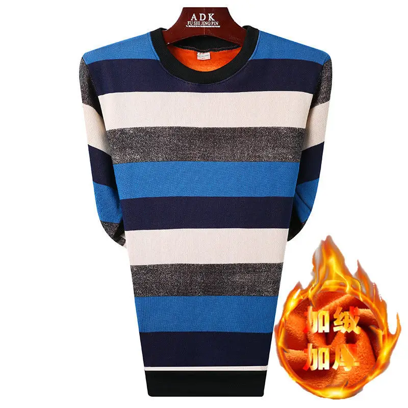 Business casual autumn winter warm pullover knitted striped male gold fleece sweater men dress thick mens sweaters clothing