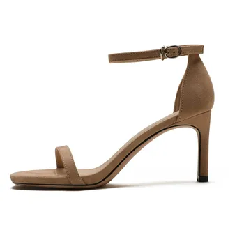 

Back Strap Narrow Band Women Sandals Concise Elegant Summer Prom Thin Heel High Size Female Brand Kid Suede Leather Shoes M0067