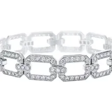 Luxurious Hollow geometric rectangular bracelet fashion CZ crystal drill Cuff Bangle anniversary party jewelry silver 925 Bijoux