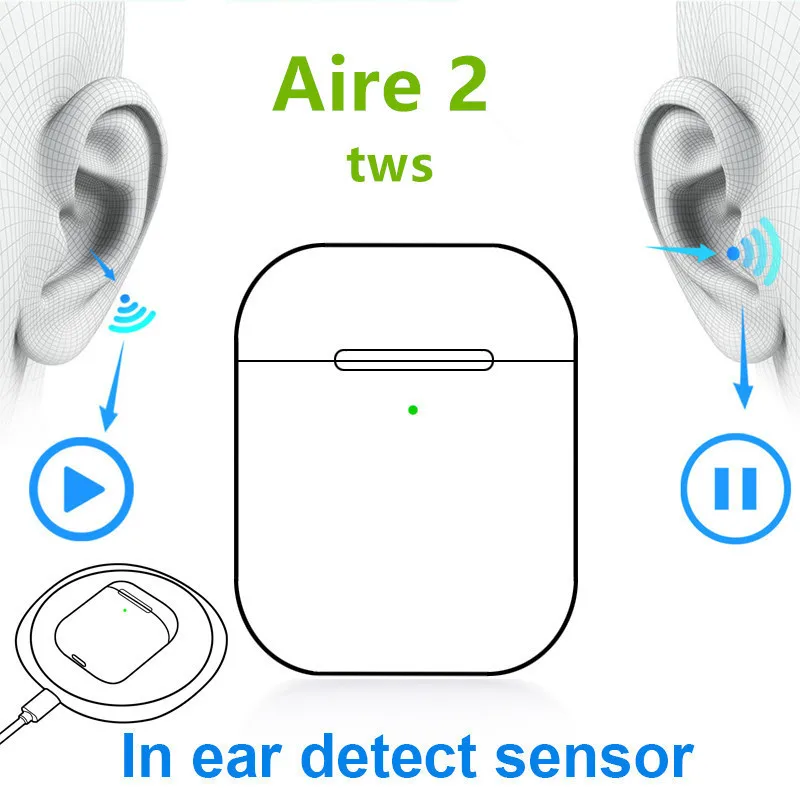TWS Супер копия Aire 2 размер 1:1 1536u чип Bluetooth наушники PK W1 H1Chip всплывающие басовые наушники с беспроводной зарядкой