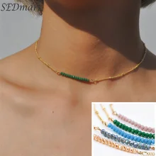 SEDmart ожерелье с натуральным камнем, пресноводным жемчугом и кристаллами для женщин и девушек, модное простое Золотое колье на цепочке, ювелирное изделие, подарок