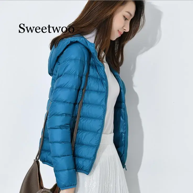 Winter Women Thin Jacket White Hooded Jackets Long Sleeve Warm Coat Parka Female