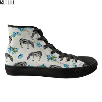 

Customized Kid Sneakers Flats Vivid Animal Zebra Floral Prints High Top Canvas Fashion Children Shoes Child Vulcanized Zapatos