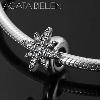 

Authentic 925 Sterling Silver Snowflake CZ Spacer Stopper Beads Metal Fit Original europeu Charm Bracelet Jewelry making