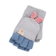 Вязаные перчатки без пальцев с мультяшными рогами, женские зимние перчатки, студенческие, взрослые, Рождественский олень, откидной верх, перчатки без пальцев