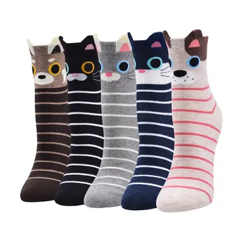 

2020 New arrival women lovely cartoon socks 5 pairs/pack spring autumn-winter funny cotton sock ladies and woman's striped sock
