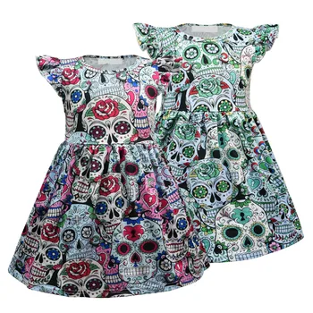 

2020 Kids Dress Summer Princess Cartoon Halloween Skull Pattern Dress for Girls Clothes Dresses Children Clothes Vestidos