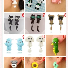 Серьги-гвоздики, ручная работа, полимерная глина, Мультяшные животные, серьги, 3D, милый кот, красная лиса, милая панда, белка, тигр, для женщин, ювелирное изделие