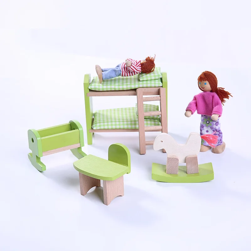 Children s Room Детские деревянные кухонные игрушки, мини-имитационная мебель, злодей, семейная сцена, обучающая игрушка для родителей и детей, ролевые игры - Цвет: Children s Room