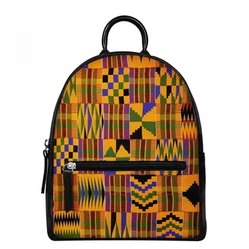 

WHEREISART Small Backpack Women Leather Shoulder Bag Multi-Function Mini Backpacks Ankara African Dashiki Female School Bagpack