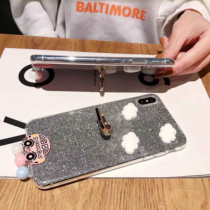 Чехол с блестками для iPhone 11 Pro XS Max XR 3D мультяшная задняя крышка для iPhone 6S 7 8 Plus прозрачное мягкое кольцо из ТПУ чехол