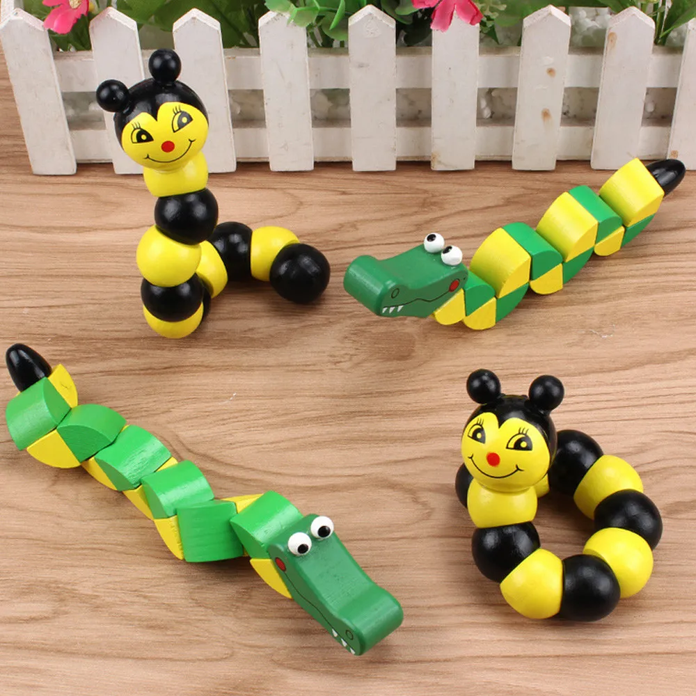 Educational Wooden Toys Cartoon crocodile Kids Cute Puzzle Baby Fingers Flexible Twisting Worm Toy 3d Cartoon Animal toy #A