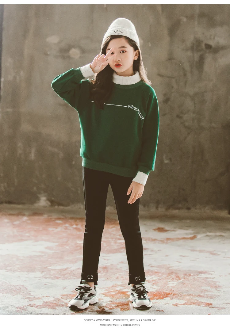 Свитера для девочек; бархатный пуловер для детей; коллекция года; Корейский Бархатный свитер с высоким воротником; Модный Зимний пуловер для девочек; топы