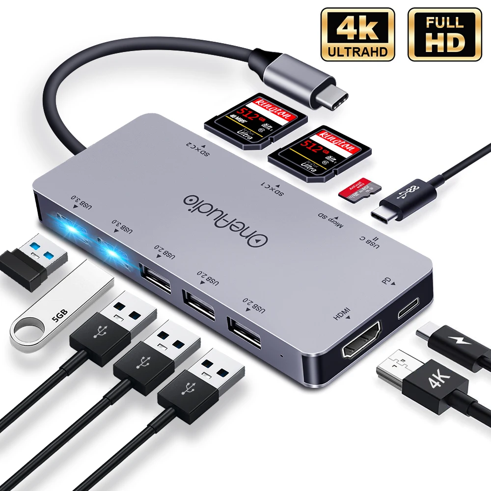 Продажа Oneodio 7 11 в 1 font b usb b font хаб C концентратор font b USB b font Мульти font b USB b font 2,0 3,0 4K HDMI адаптер док станция для MacBook Pro Аксессуары font b USB b font C Тип C сплиттер