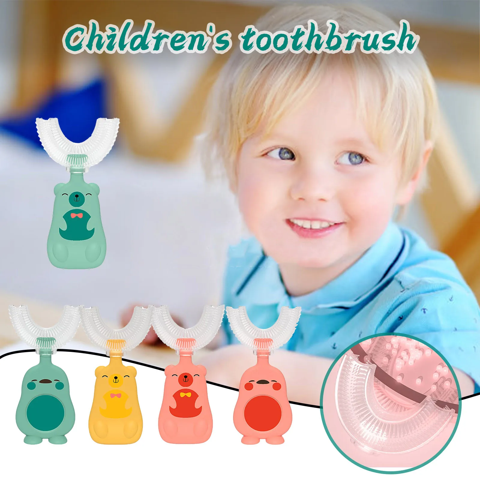 Kids U Shaped Toothbrush For 6 12 Years Grade Soft Silicone Brush Head 360° Oral Teeth Cleaning