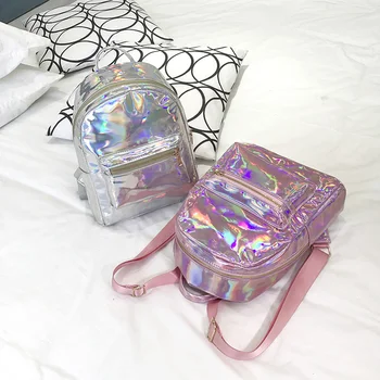 

Mini Backpack Silver Laser Women Shoulder Bag PU Leather Women Backpack Fashion Student Girls School Bags Travel Mochilas Female
