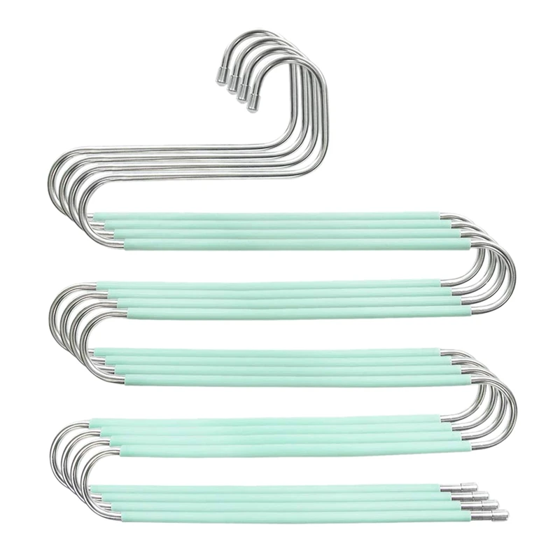 

Pants Hangers, Updated S Shaped Hanger Non Slip Clothes Hanger Space Saving for Jeans Trousers Slacks Leggings (Teal-4 Pack)