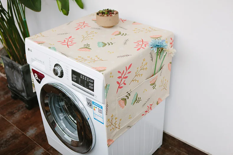 Japanese Style Hipster Floral Single Door Refrigerator Cover Roller Washing Machine Cover Household Waterproof Dustproof Cover T